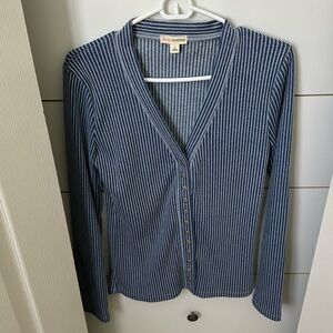 Blue & White Vertical Stripe Sweater